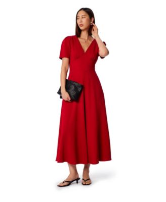 semi formal red cocktail dress Red Off Shoulder Tea Length Midi Dress Elegant Evening Gown Formal Cocktail Outfit Prom Party Dress Classic Red Formal Wear