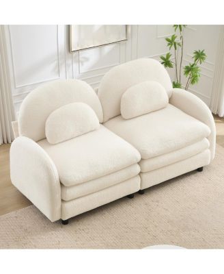 Teddy Fabric Cloud-like 2-Seater Loveseat with Curved Back and Lumbar Pillows