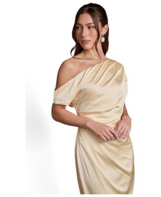 Coast Women's Satin Ruched Detail Off-The Shoulder Maxi Bridesmaid Dress in Lemon