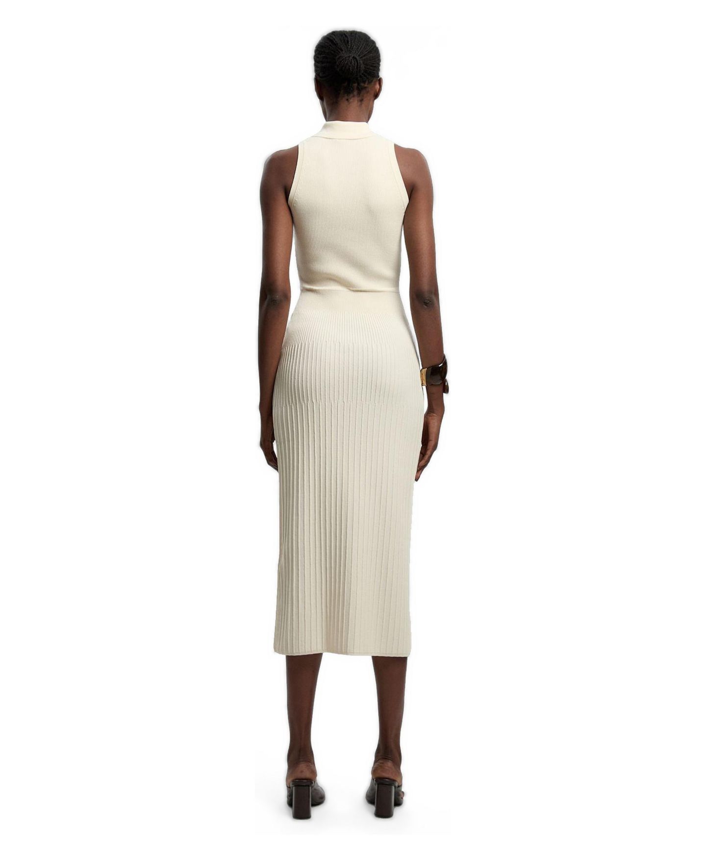 Женское платье Karen Millen Rib Knit Collard Midi, цвет: Слоновая кость — фото 3