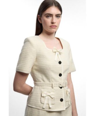ivory bow tweed brigitta dress Pomander Place Women's Ivory Bow Tweed