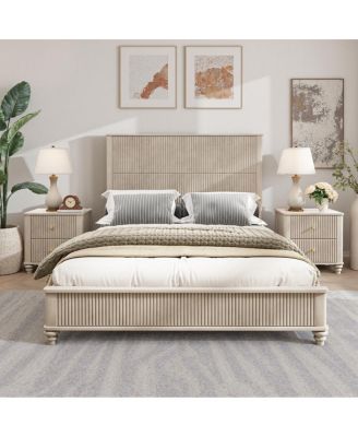 Solid Wood Platform Bed Frame with Tall Headboard No Box Spring Needed