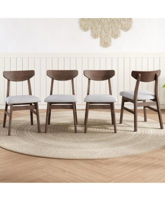 4-Piece Modern Scandinavian Dining Chairs Curved Wood and Fabric