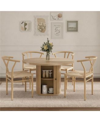 5-Piece Wooden Dining Set with 47.2'' Round Storage Table