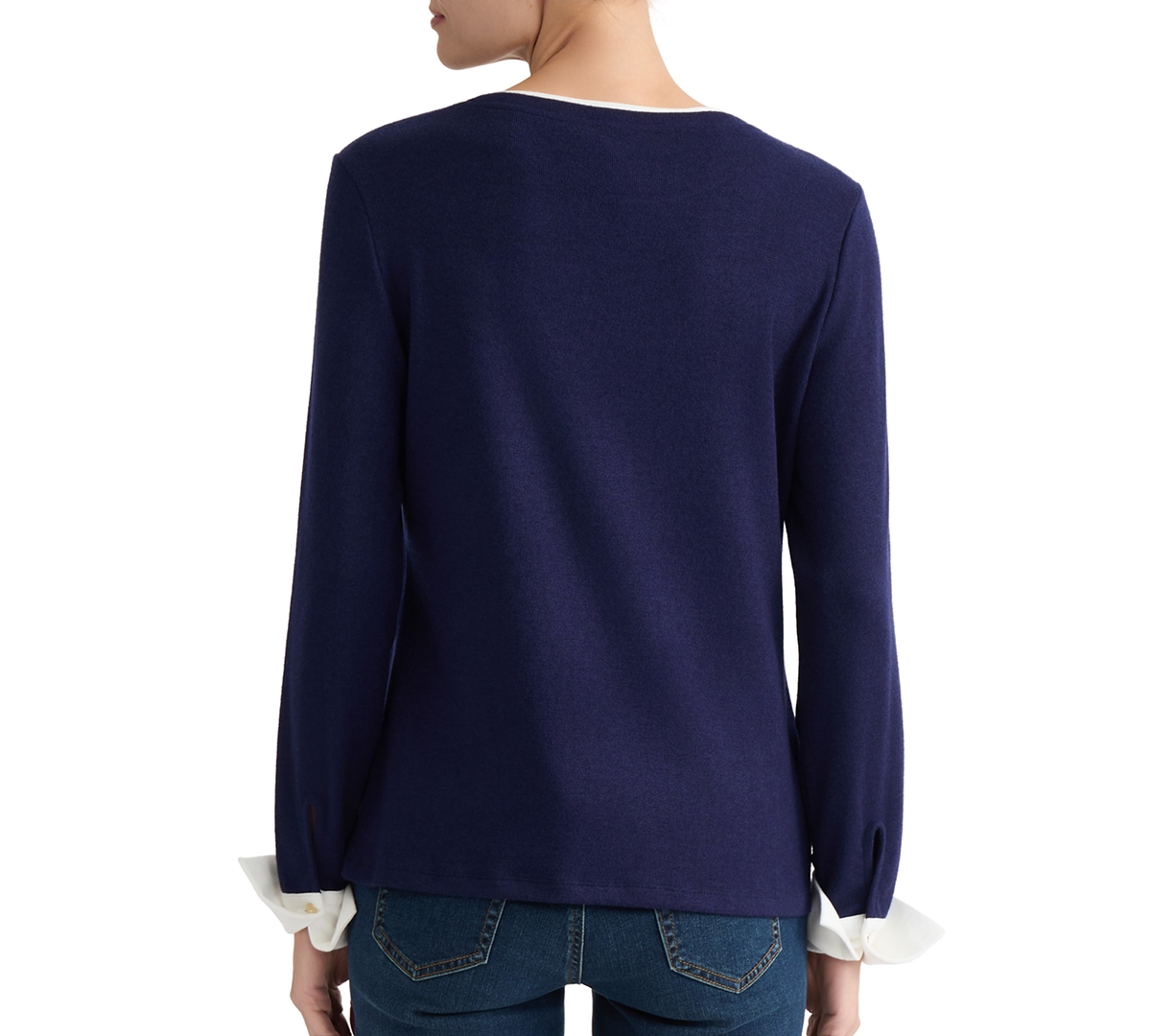 Jones New York Women's Fold-Up Cuff Layered Top