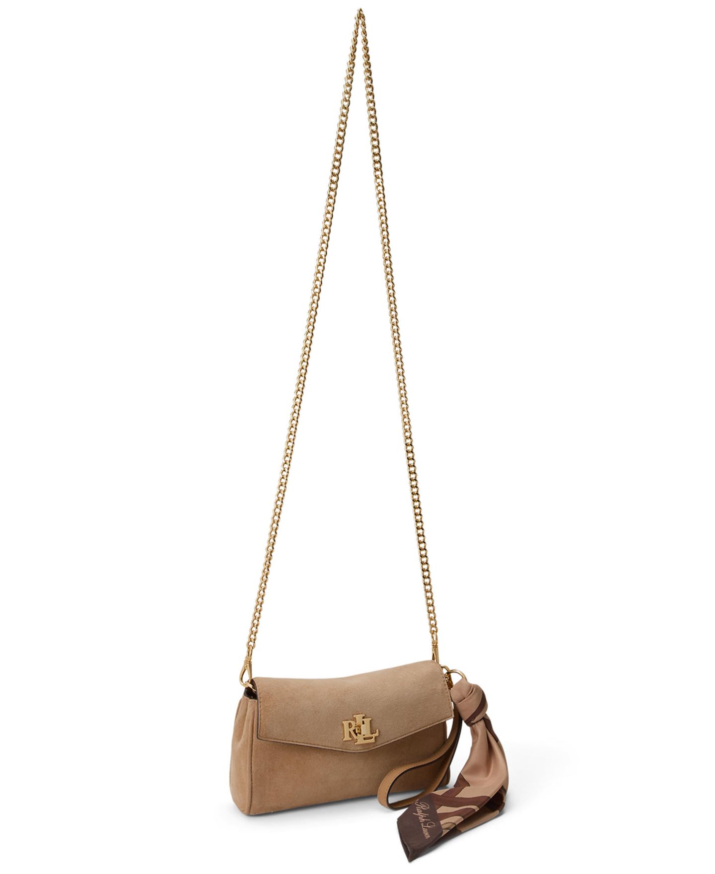 Женская сумка Lauren Ralph Lauren Scarf Trim Suede Small Crossbody, цвет: Верблюжий разноцветный — фото 5