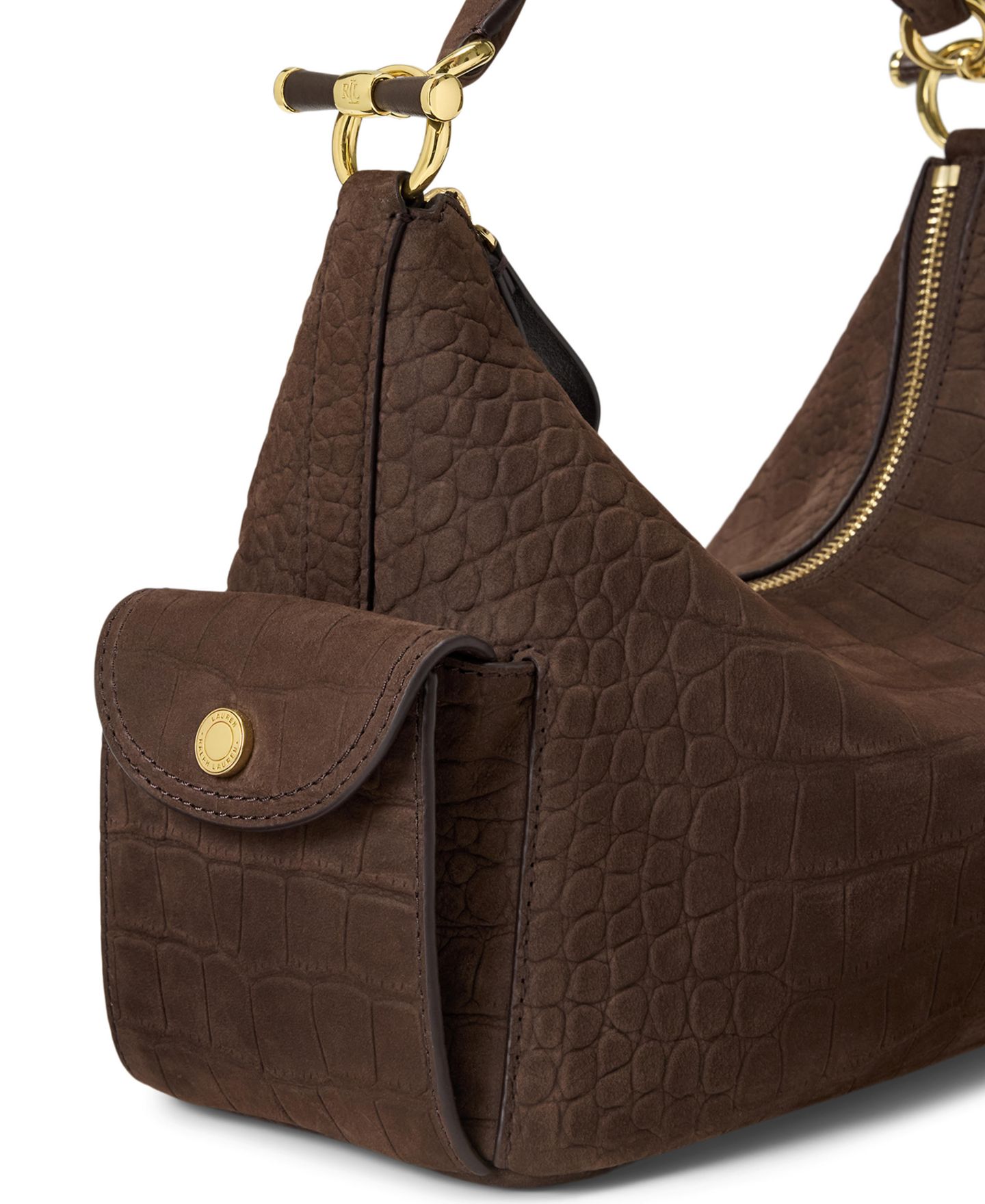 Женская сумка Lauren Ralph Lauren Blaike Suede Croc-Embossed Small Shoulder, цвет: Каштановый коричневый — фото 8