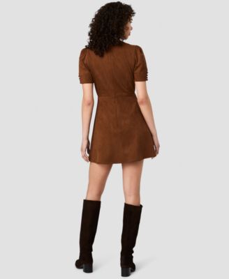 Sonja Suede Flare Short Sleeve Mini Dress in Chestnut Brown