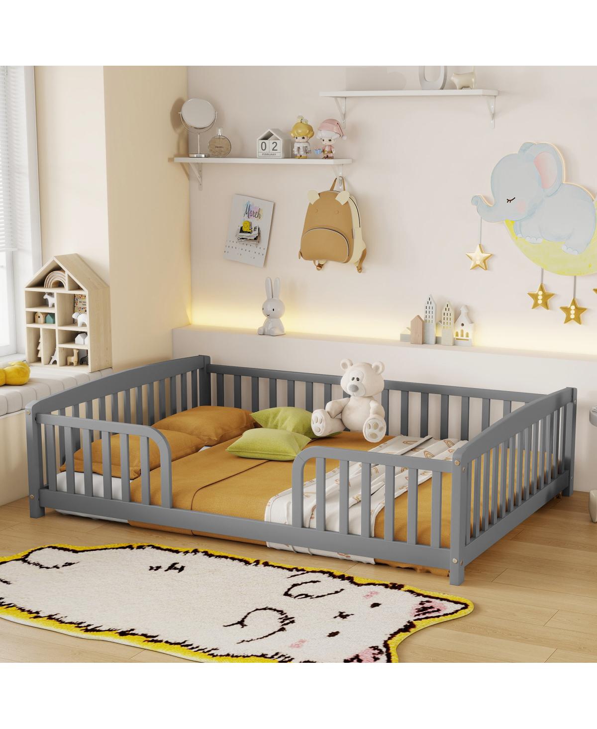 Streamdale Furniture Full Size Floor Fence Bed with Central Entrance and Guardrails