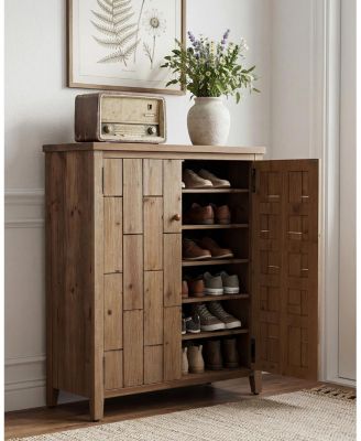 43.3" Tall 6-Tier Wooden Shoe Storage Cabinet with Doors, Adjustable Shelves, Open Top Shelf, 24 Pairs Shoe Organizer Entryway Rack