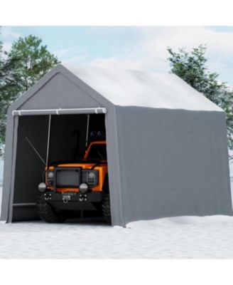 Heavy Duty Outdoor Storage Shed, 10x15 Feet Carport with Roll-Up Zipper Door, Waterproof Storage Tent Shelter Canopy for Motorcycle, Bike, Car
