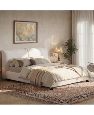 California King Upholstered Platform Bed with Linen Pillow-Back Headboard
