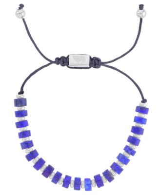 Men's Platinum-Plated Steel Lapis Polished Beads Adjustable Bracelet