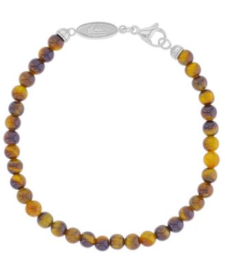 Quiksilver Men's Platinum-Plated Oval Tag Tiger Eye Bracelet - Platinum/Brown