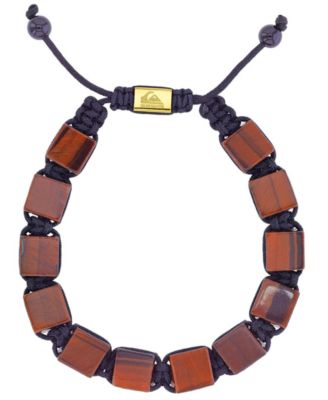 Quiksilver Men's 18k Gold-Plated Steel Red Tiger Eye Adjustable Bracelet - Gold/Brown