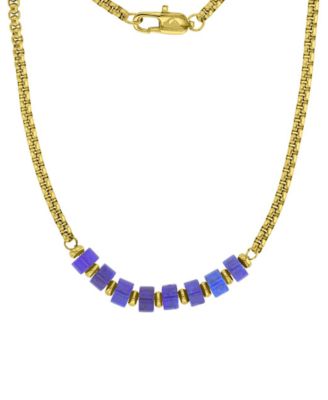 Men's 18k Gold-Plated Steel Yellow Lapis Box Chain Necklace