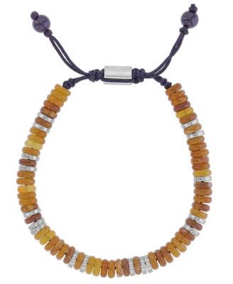 Men's Platinum-Plated Slider Onyx Brown Jade Adjustable Bracelet