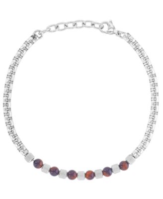 Men's Platinum-Plated Steel Red Tiger Eye Chain Bracelet