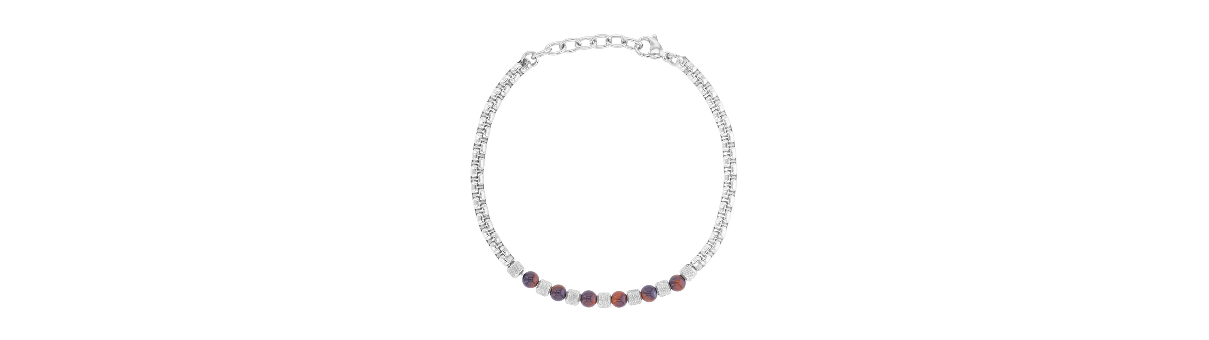 Quiksilver Men's Platinum-Plated Steel Red Tiger Eye Chain Bracelet