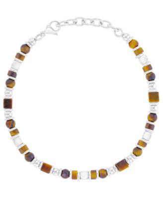 Men's Platinum-Plated Steel Tiger Eye Mix Bracelet