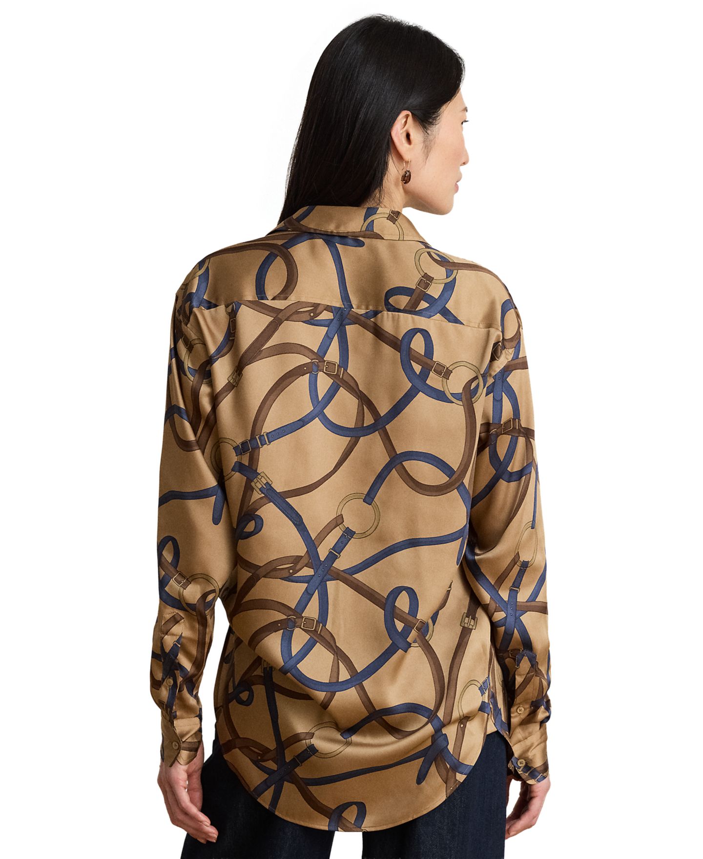 Женская рубашка Lauren Ralph Lauren Belting Print Collared, цвет: Верблюжий разноцветный — фото 4