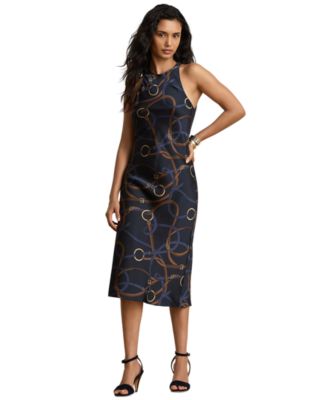 Petite Belting Print Sleeveless Crewneck Dress
