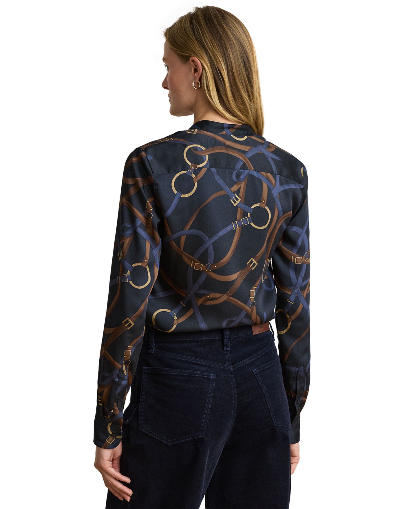 Женская рубашка Lauren Ralph Lauren Belting-Print Ruffle-Trim Twill, цвет: Тёмно-синий разноцветный — фото 5