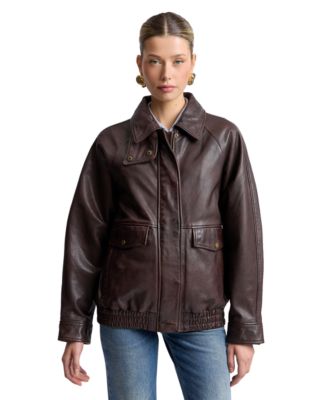 Women's Leather Bomber Coat