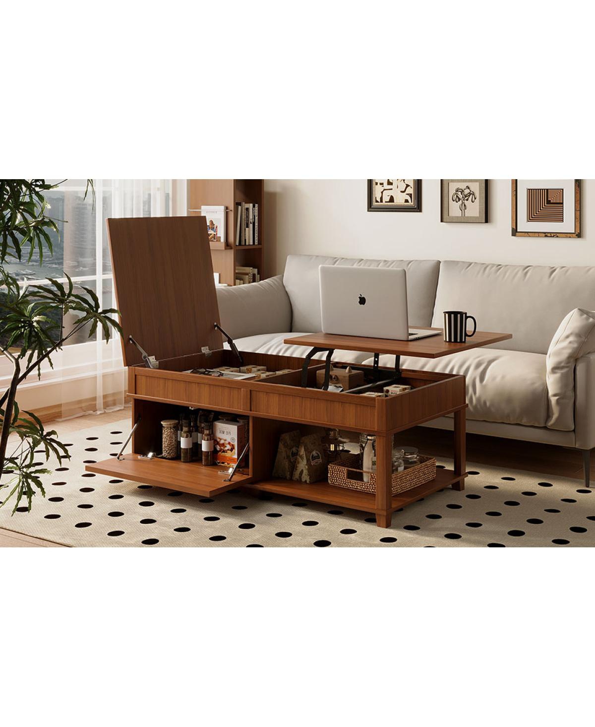 Streamdale Furniture Lift-Top Coffee Table with Hidden Storage Open Shelf and Adjustable Desk