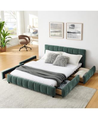 Upholstered Chenille Bed Frame with Storage Drawer