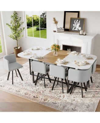 9-Piece Square Faux Marble Dining Set with 8 PU Leather Chairs