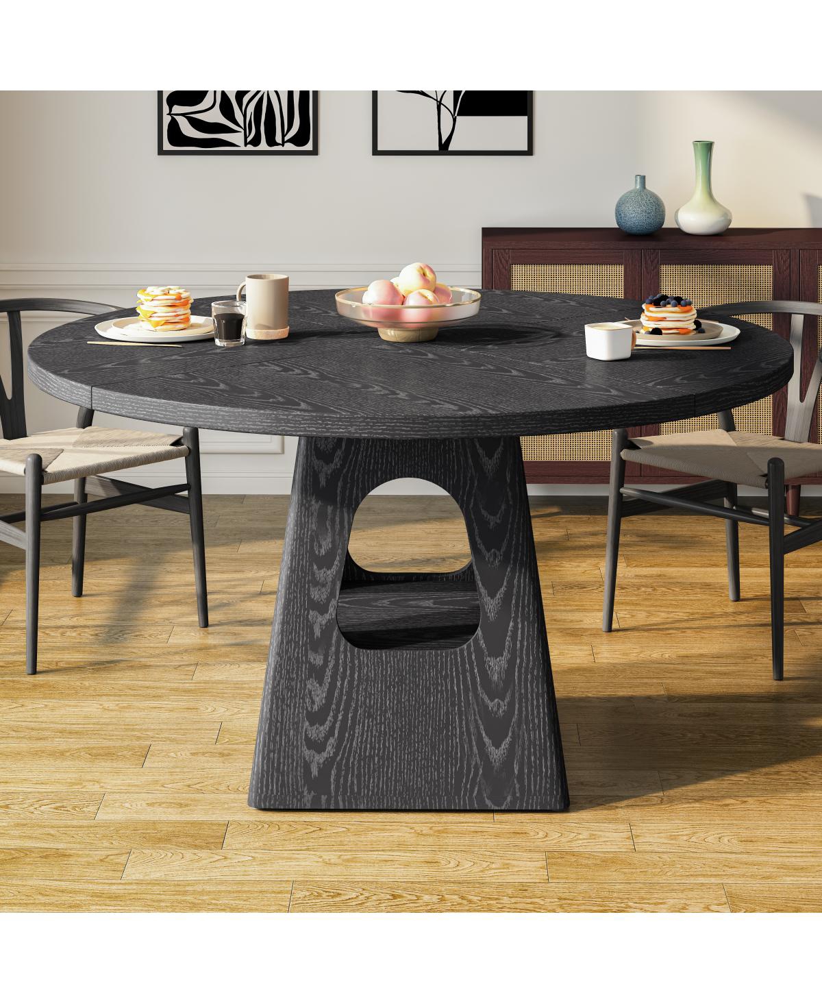 Streamdale Furniture 47-Inch Round Farmhouse Dining Table with Storage Base (Table Only)
