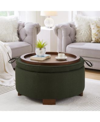  Round Boucle Storage Ottoman with Reversible Lid