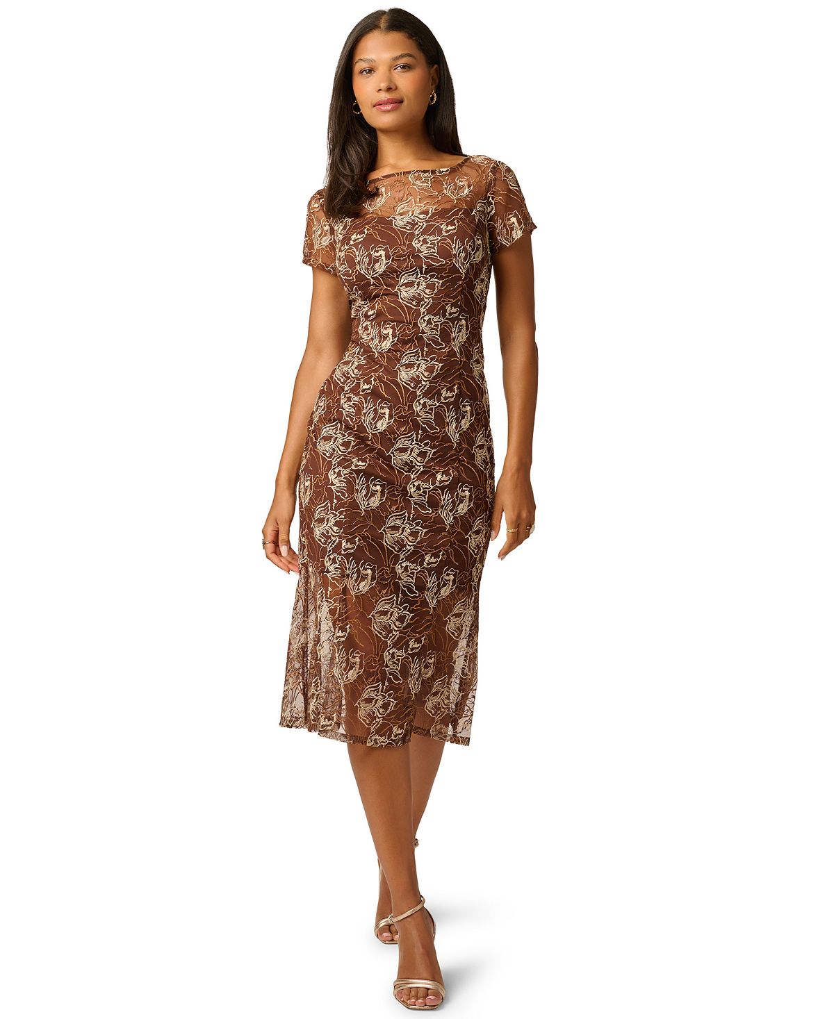 Adrianna Papell Women's Embroidered Mermaid Boat Neck Midi Dress view 2 — MAYCSS fashion products