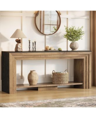 70.9-Inch Long Console Table, 2-Tier Farmhouse Narrow Wooden Sofa Table for Living Room, Entryway, Hallway, Foye