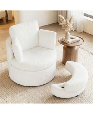 Swivel Accent Chair with 360 Degree Rotation and Half Moon Storage Ottoman