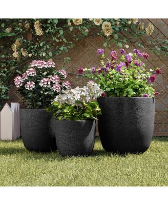 3-Piece Lightweight Matte MGO Round Planter Set with Drainage Holes