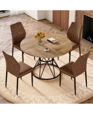 47.3 inch Round Wood Dining Table and 4 Fabric Chairs Set