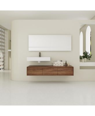 59 Inch Wall Mounted Bathroom Vanity with Resin Sink, 3 Soft Close Drawers, Modern Floating Cabinet for Spacious Storage
