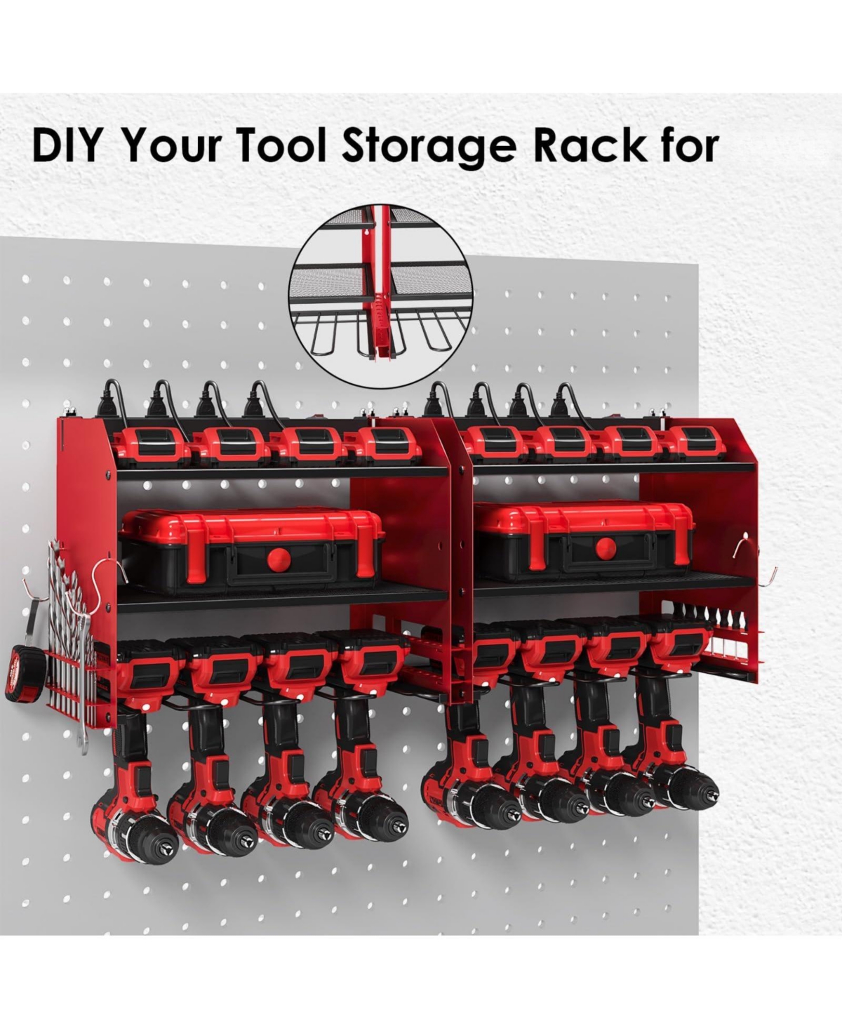 Xdovet Power Tool Organizer Wall Mount Charging Station Drill Holder Outlet Strip Garage Workshop Storage Rack