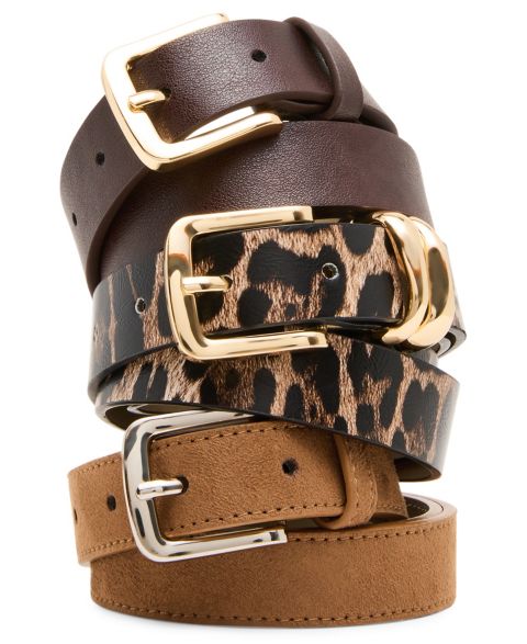 Женские ремни Steve Madden Textured 3-Pack Buckle Belt Set, цвет: Шоколадный / Леопардовый