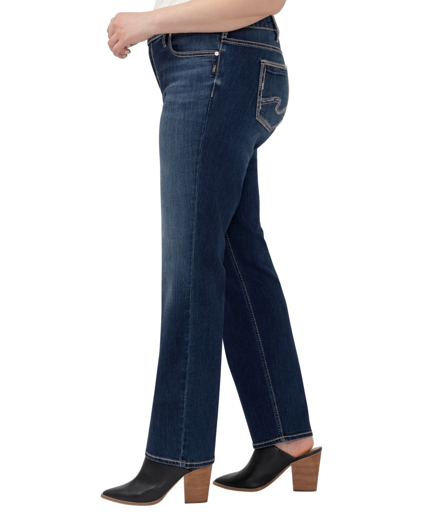 Женские джинсы Silver Jeans Co. Plus Size Elyse Comfort Fit Straight, цвет: Focus — фото 4