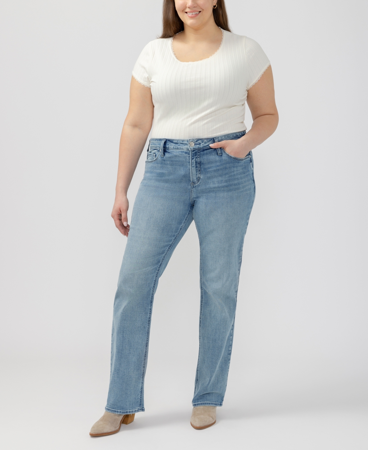 Silver Jeans Co. Plus Size Elyse Mid-rise Bootcut Jeans In Backstage
