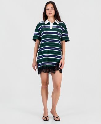 Women's Short-Sleeve Lace-Trim Rugby Dress