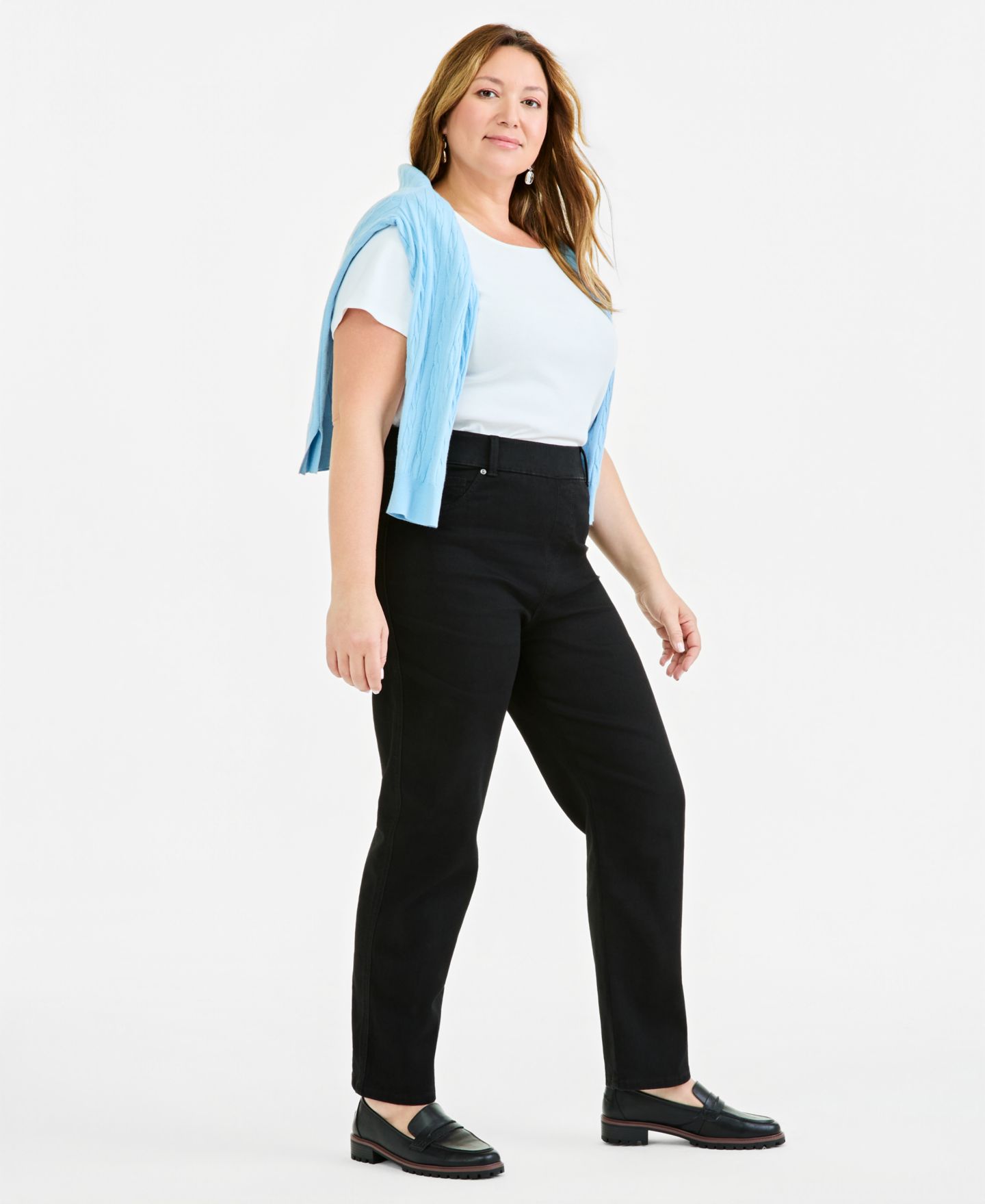 Женские джинсы Style & Co Plus Size Shaping Pull-On Straight, цвет: Чёрный — фото 2