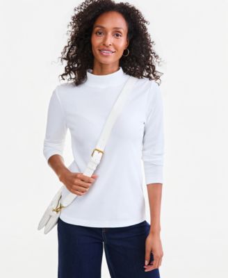 Women's Cotton Mock-Neck Long-Sleeve Tee