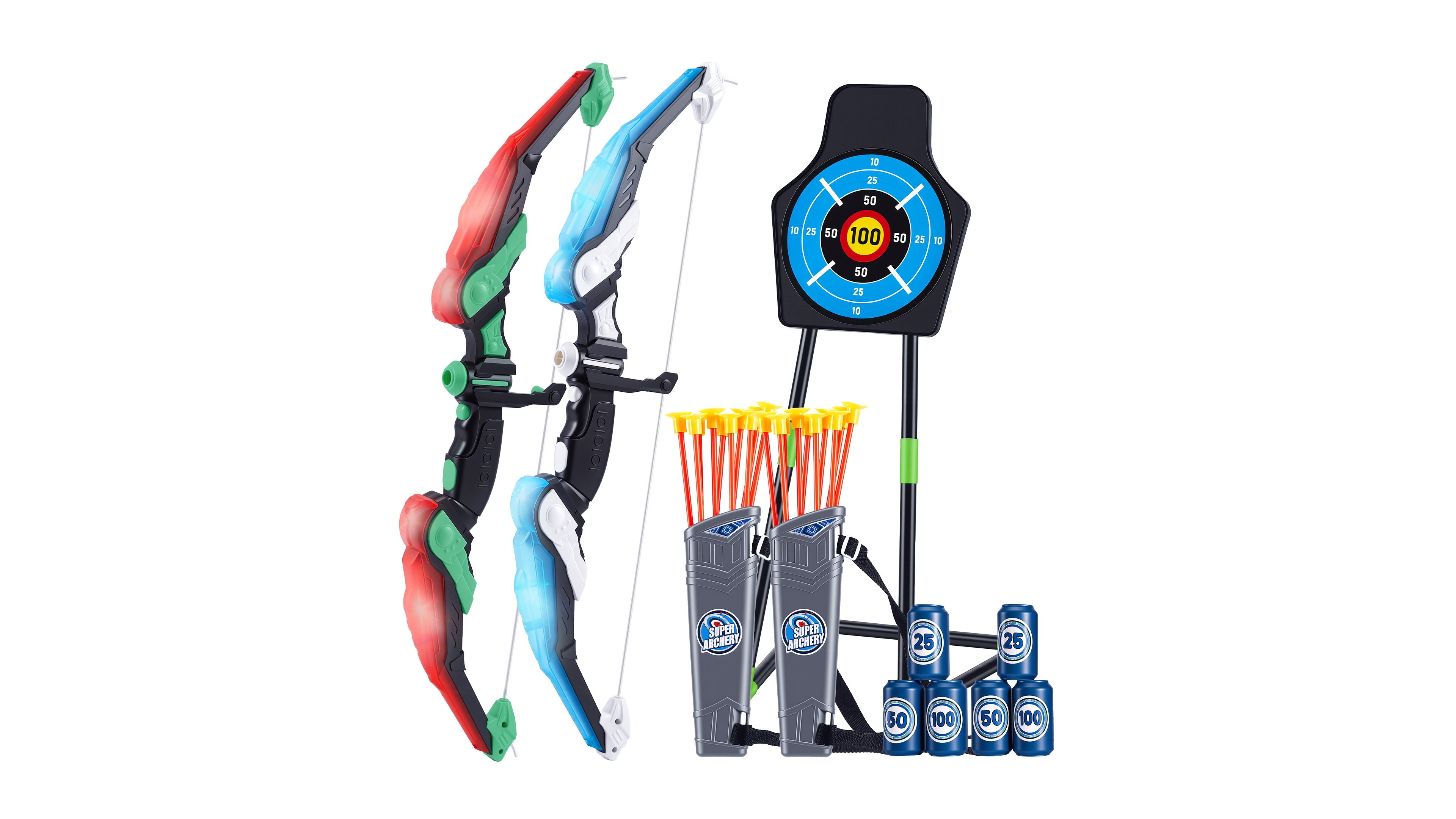 Sugift 2-Pack Led Bow and Arrow Set for Kids with 20 Suction Arrows, 1 Standing Target, 6 Score Targets & 2 Light-u Quiver