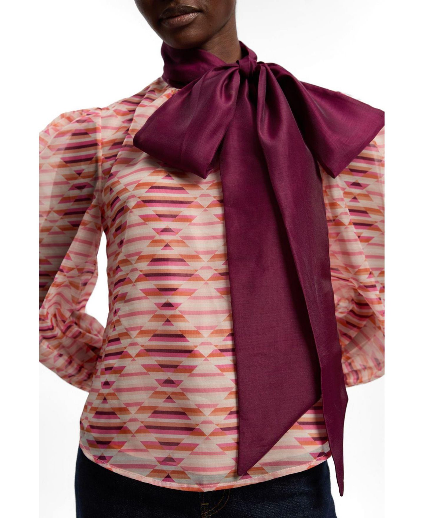 Женская блузка Karen Millen Long Sleeve Pussybow, цвет: Разноцветный — фото 2