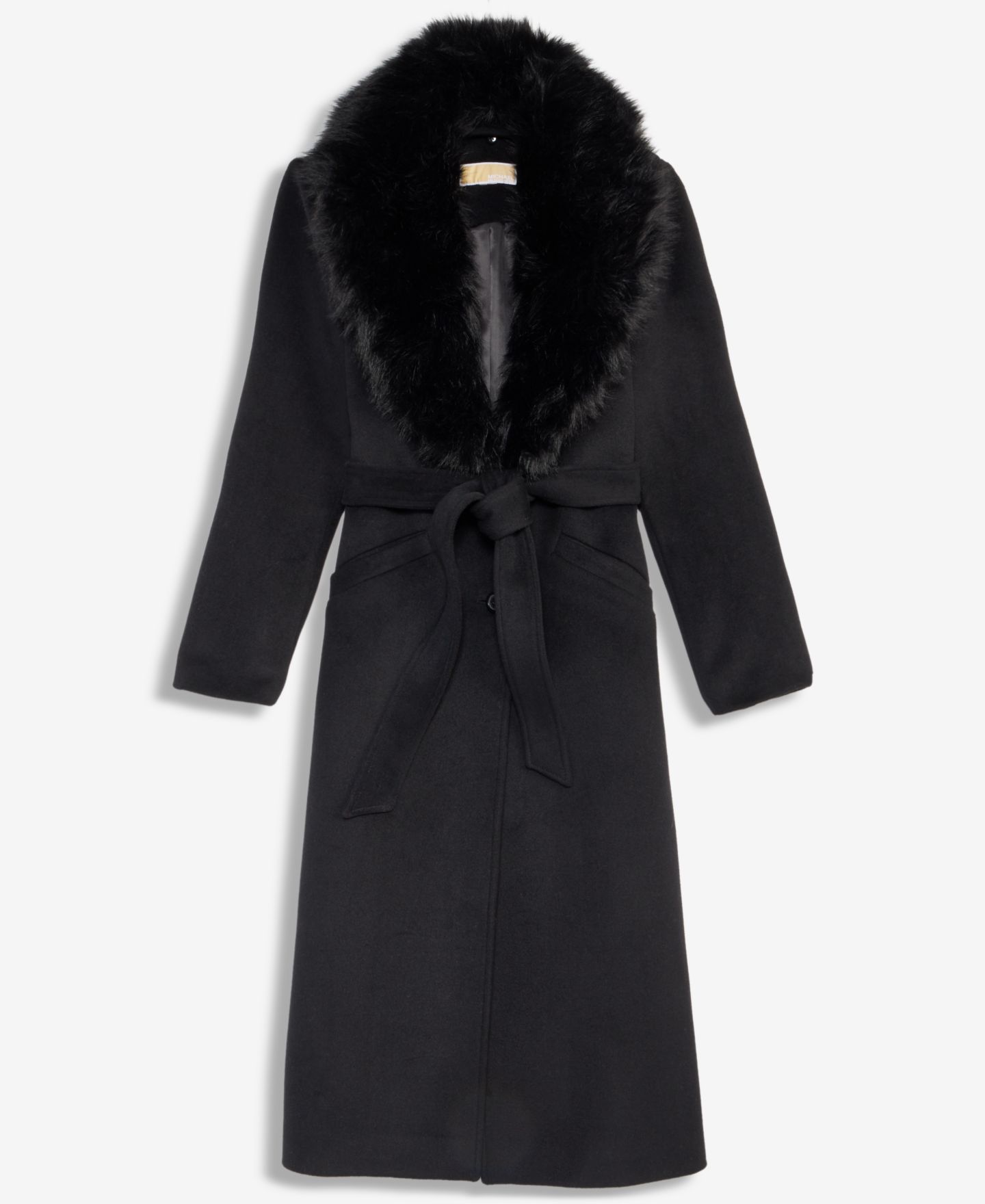 Женское пальто Michael Kors Belted Faux-Fur Trimmed Wrap, цвет: Чёрный — фото 7