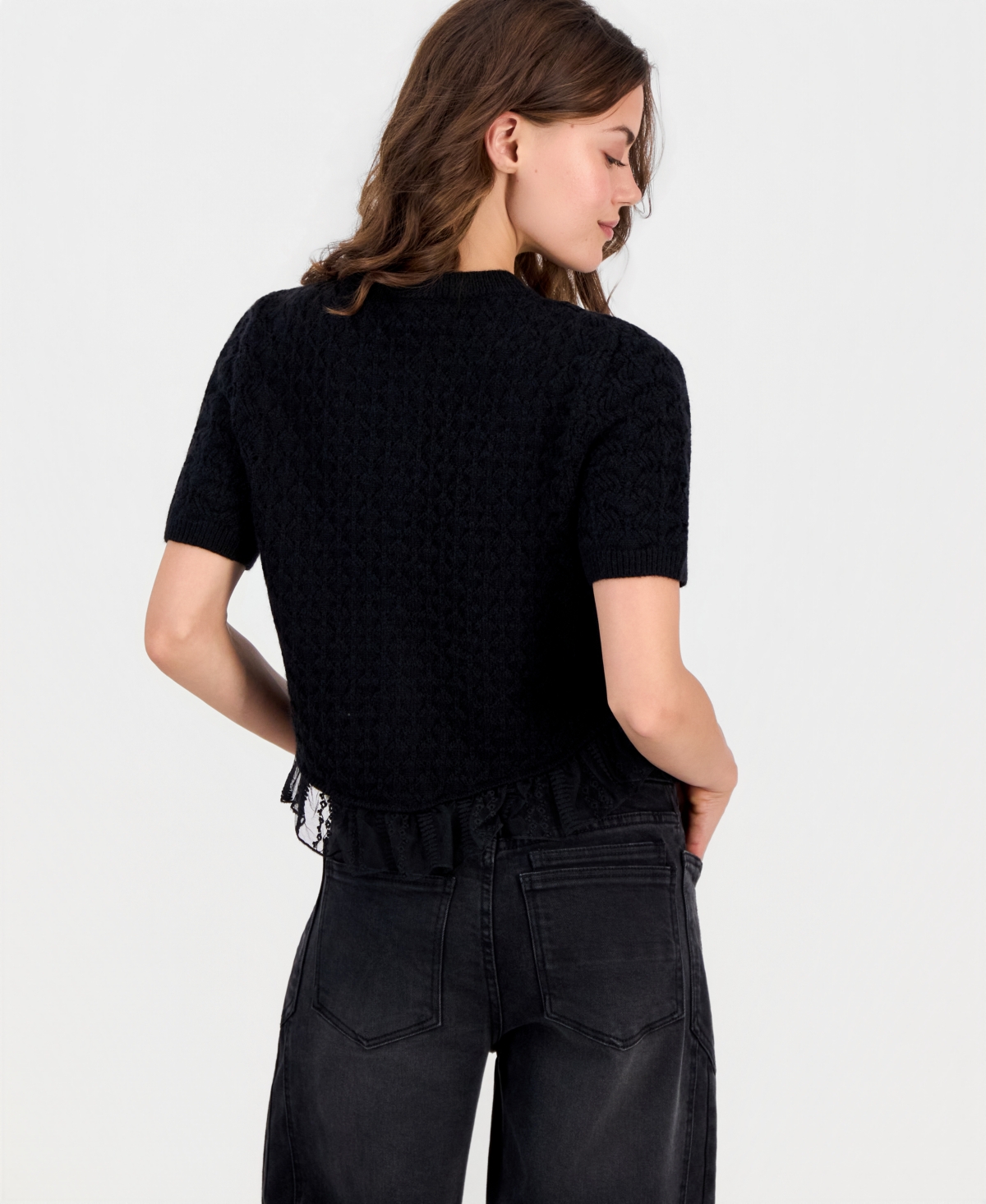 And Now This Petite Pointelle Short-Sleeve Button-Front Cardigan, Macy's Exclusive